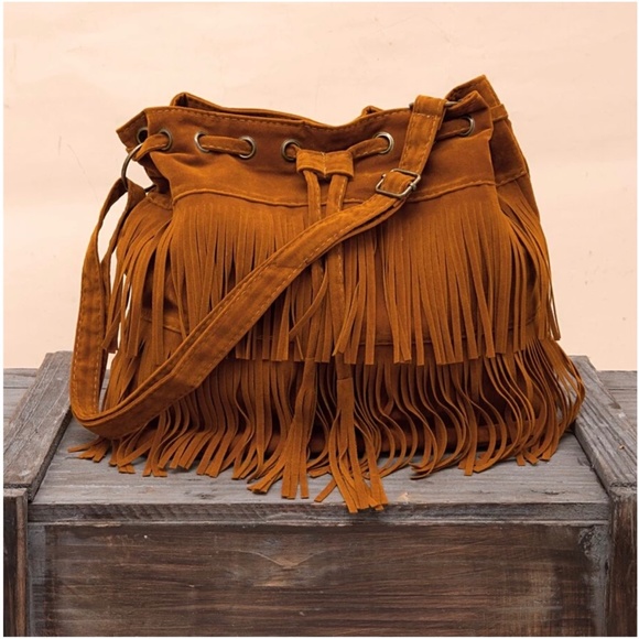 Bohemian Fringe Drawstring Crossbody Tote Bag - Picture 2 of 9